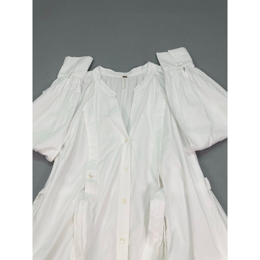 Free People Charlie White Cotton V Neck Maxi Dress Tie Waist Pockets Size Medium - Picture 6 of 11